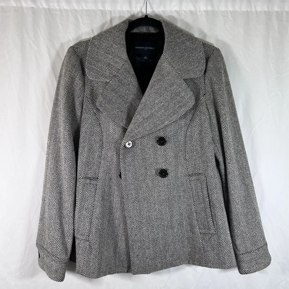 Banana Republic Jacket Women's Medium White Black Button Front Wool Blend